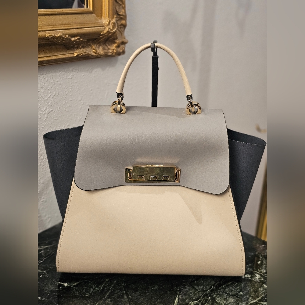 Zac Posen Cream and Gray Satchel